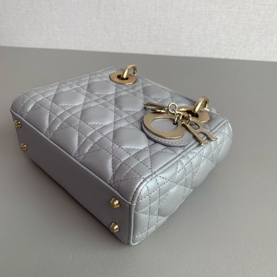 Dior迪奧 lady 灰色珠光三格戴妃鏈條包 98新✨️-5