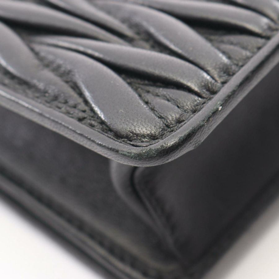 Miu Miu Matelasse 迷你鏈條單肩手提包,黑色二手女皮革首飾包-8