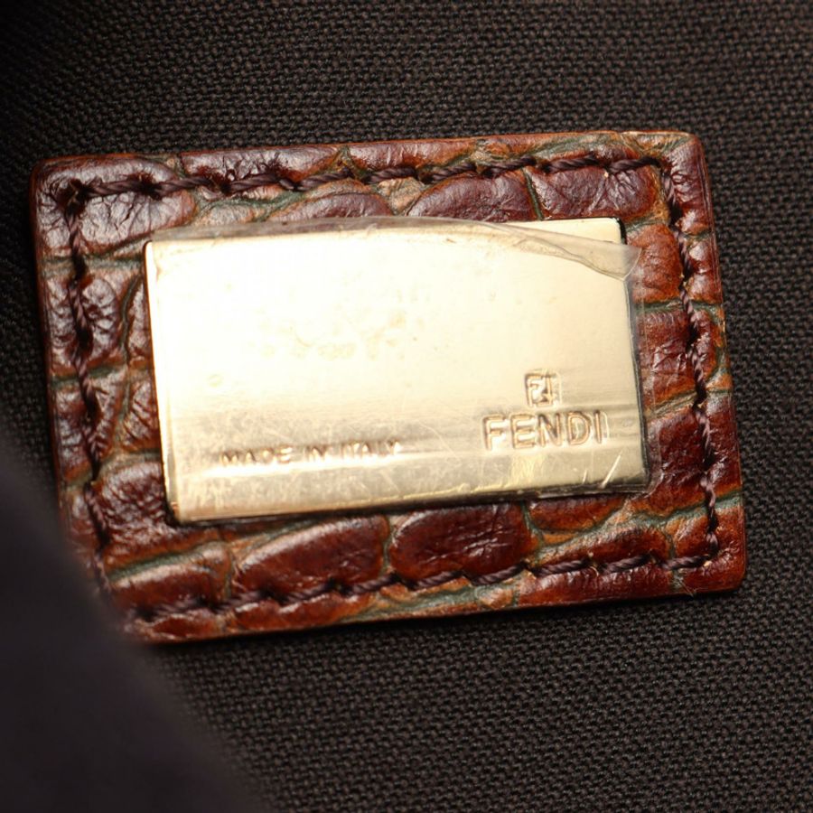 FENDI Zucca 單肩手提包 8BR445 帆布皮革 棕色 黑色 二手 女士-3