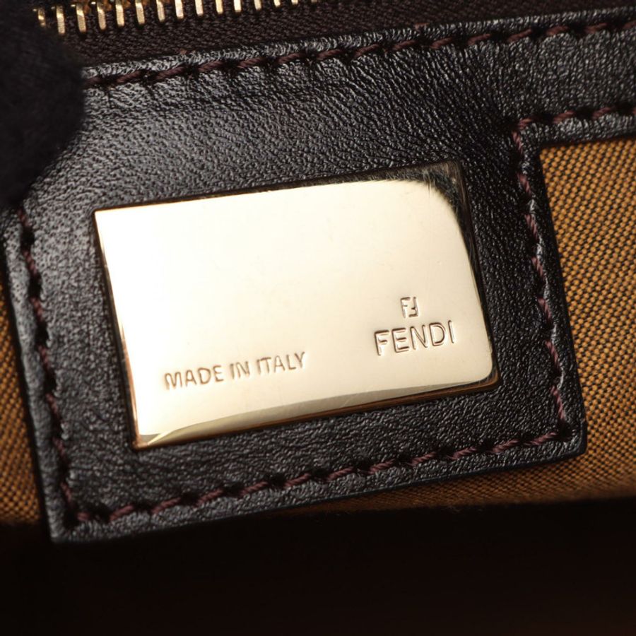 FENDI Zucca 單肩手提包 8BR448 帆布皮革 棕色 黑色 二手 女士-3