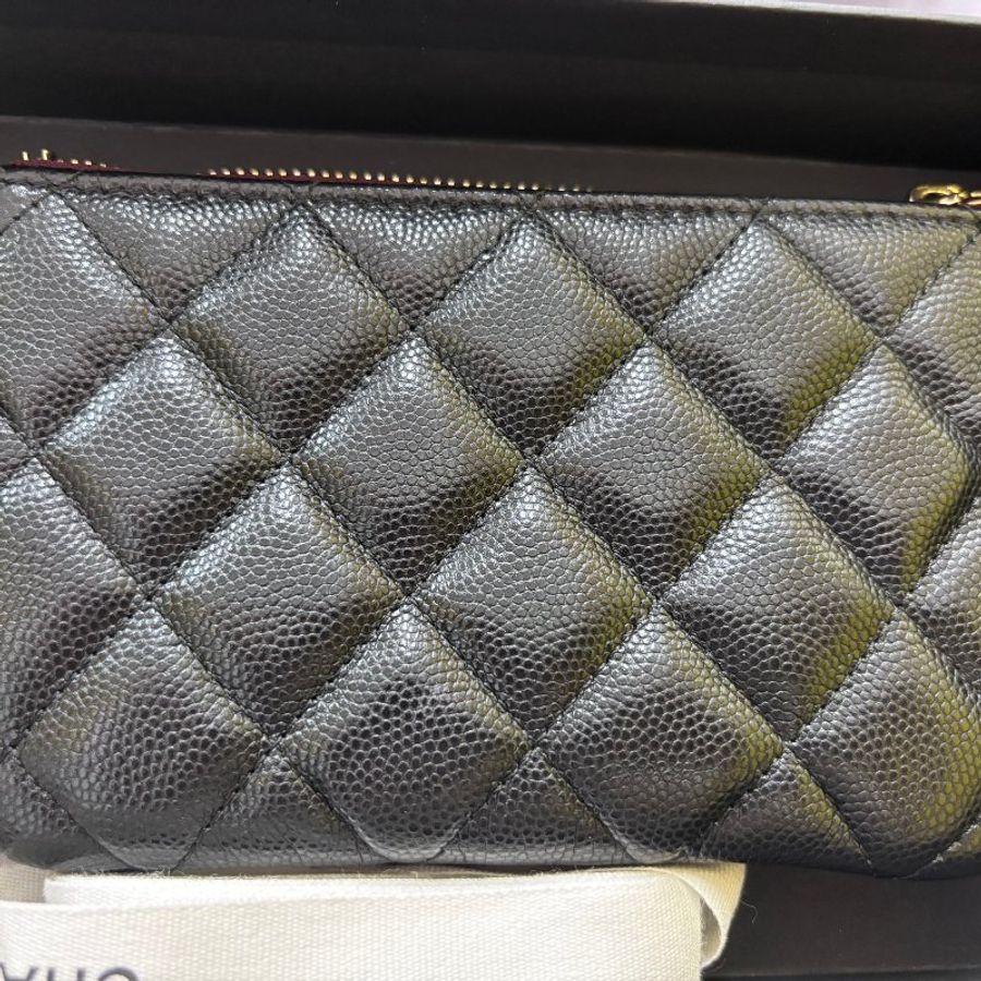 CHANEL 香奈兒經典銀色雙C LOGO菱格紋皮零錢包-6