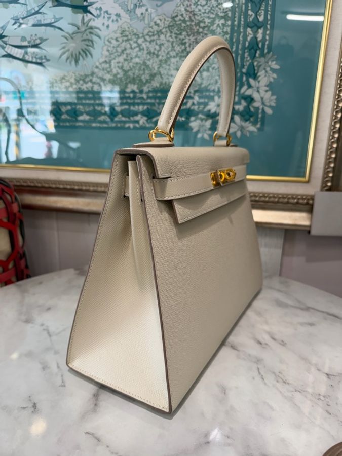 Hermes 10奶昔白Epsom皮Kelly II28外縫金釦手提肩背包H042319CC10-3