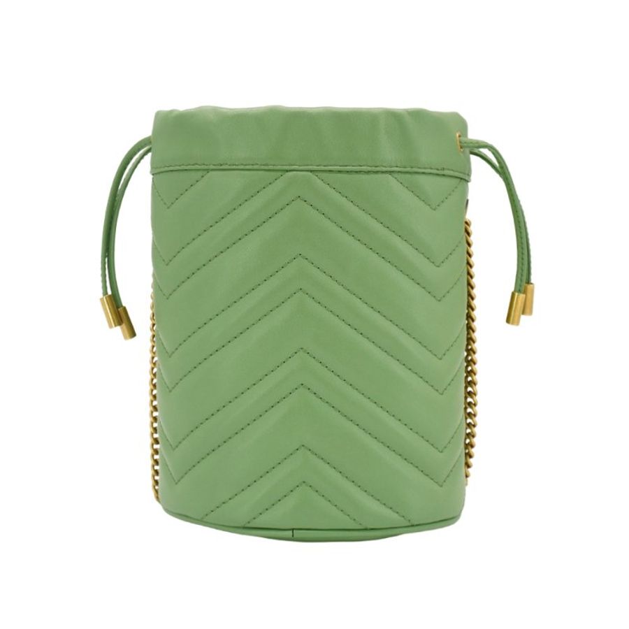Gucci 展示品 GG Marmont 牛皮金鍊斜背迷你水桶包(575163-牛油果綠)-3
