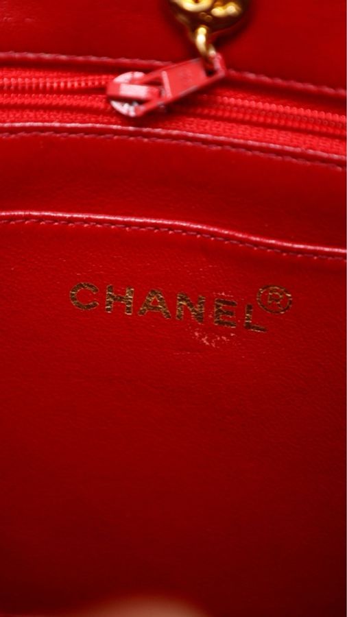 Chanel 1开红金小羊皮梯形书包扣单肩包-11