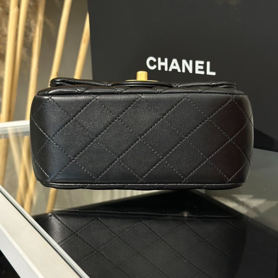 CHANEL 經典口蓋包方胖子 17 - 金球黑金-23