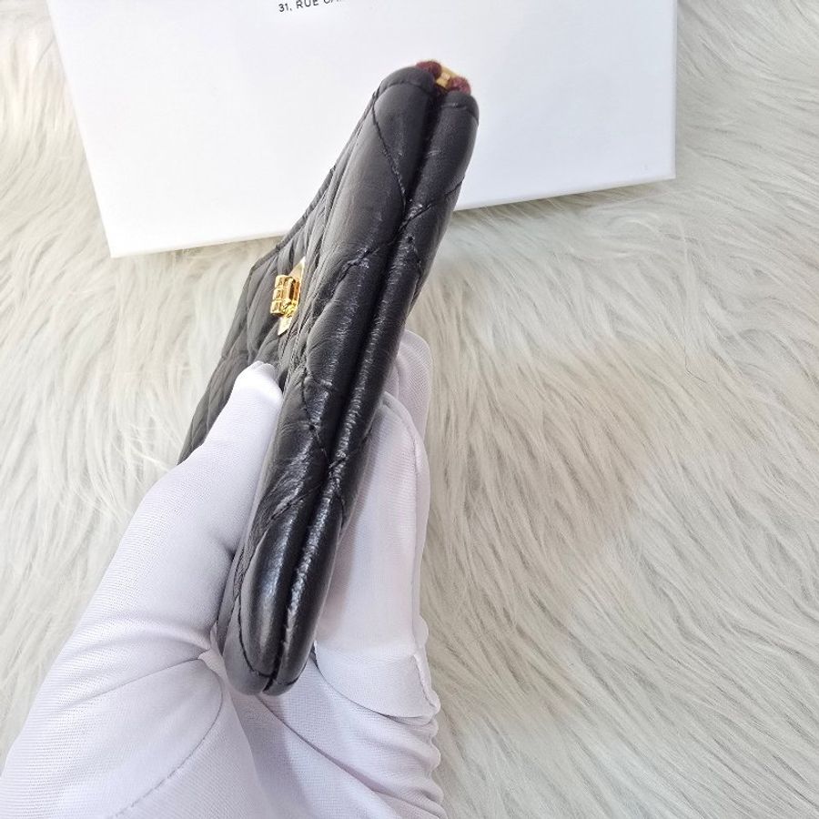CHANEL 香奈兒 2.55 轉扣菱格紋拉鍊零錢包 黑金 巴黎康朋店購入 稀有款-4