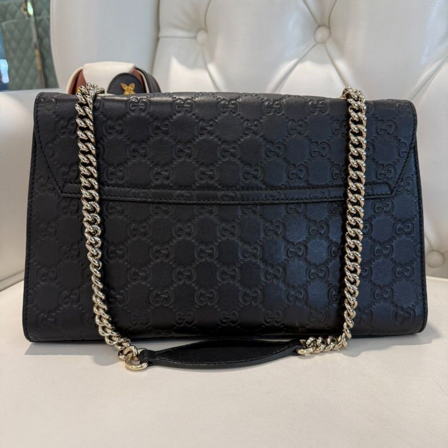 GUCCI 牛皮壓紋流蘇鏈包 大款 黑色-2