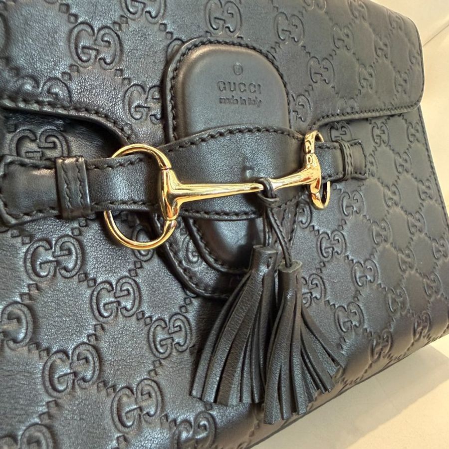 GUCCI 牛皮壓紋流蘇鏈包 大款 黑色-8