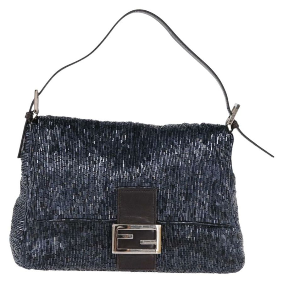 【日本直送】FENDI Mamma Baguette 單肩包 串珠 海軍藍 銀色 正品 yk20696SAM-1