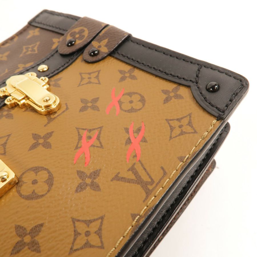 LOUIS VUITTON Monogram Reverse Trunk Clutch金扣肩背袋棕色-8