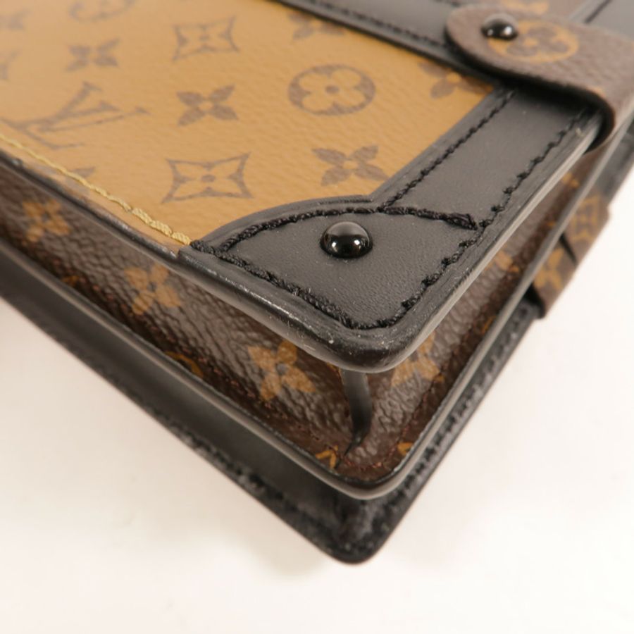 LOUIS VUITTON Monogram Reverse Trunk Clutch金扣肩背袋棕色-11