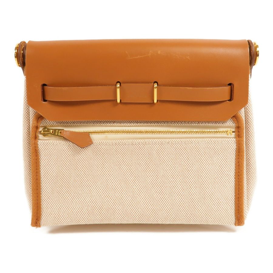 HERMES 帆布Mini Herbag肩背袋Gold/Beige-1
