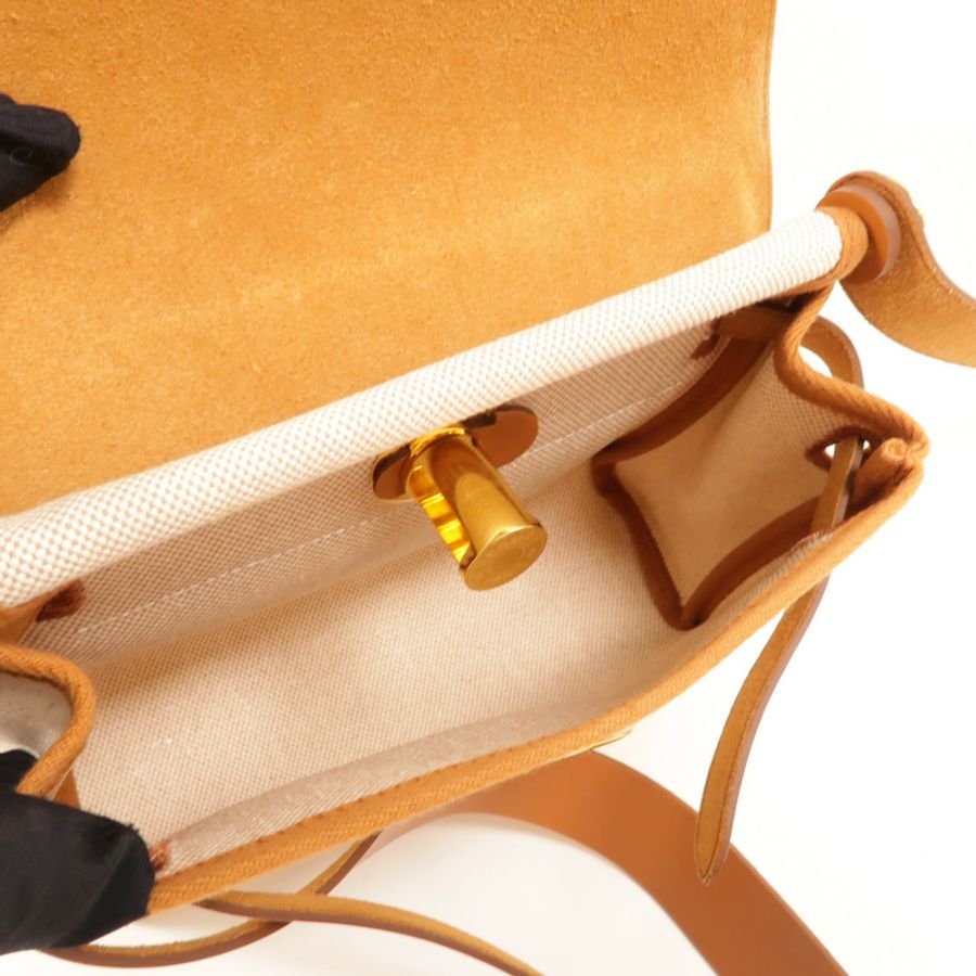 HERMES 帆布Mini Herbag肩背袋Gold/Beige-4