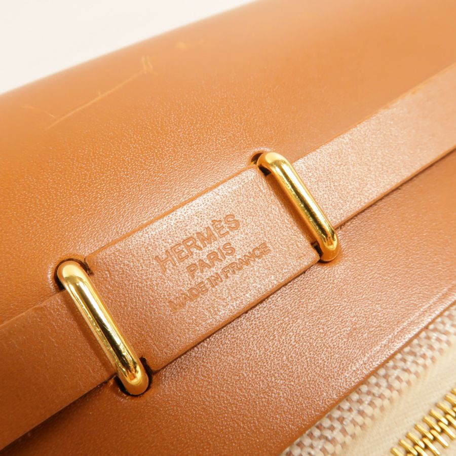 HERMES 帆布Mini Herbag肩背袋Gold/Beige-8