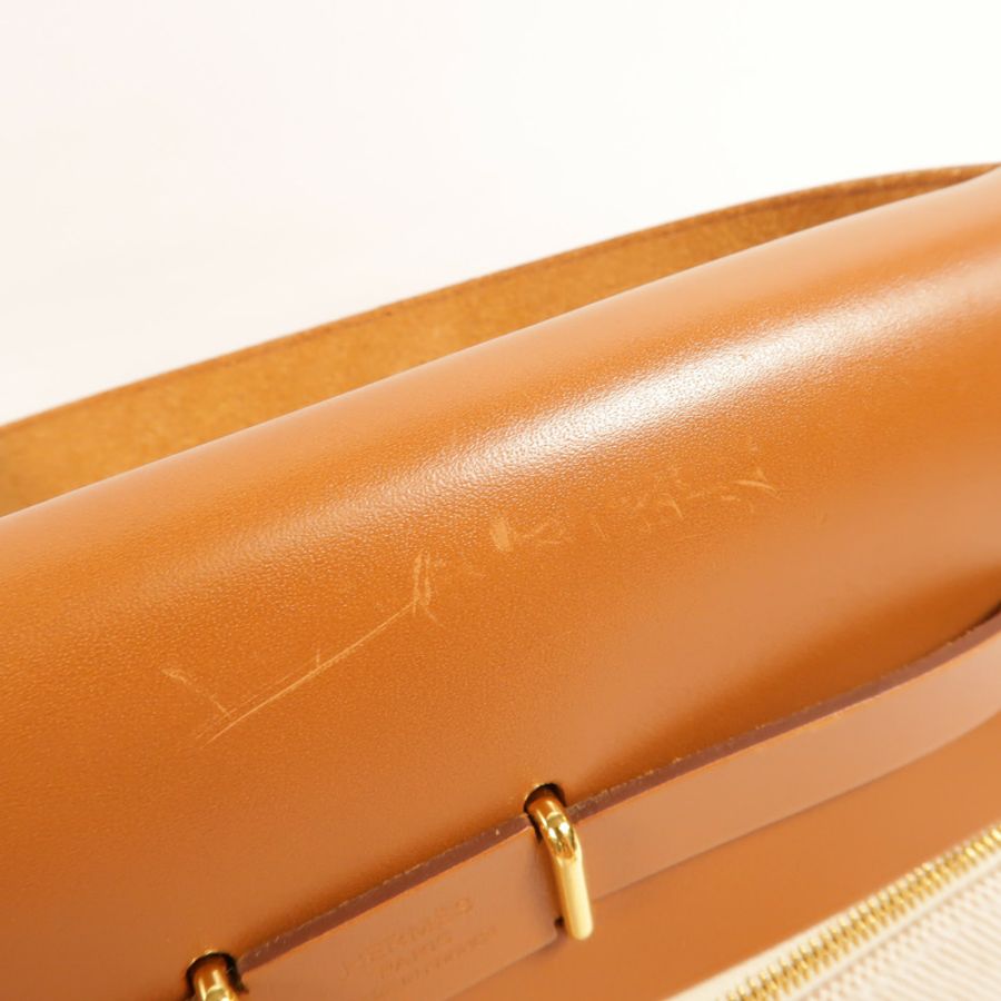 HERMES 帆布Mini Herbag肩背袋Gold/Beige-15