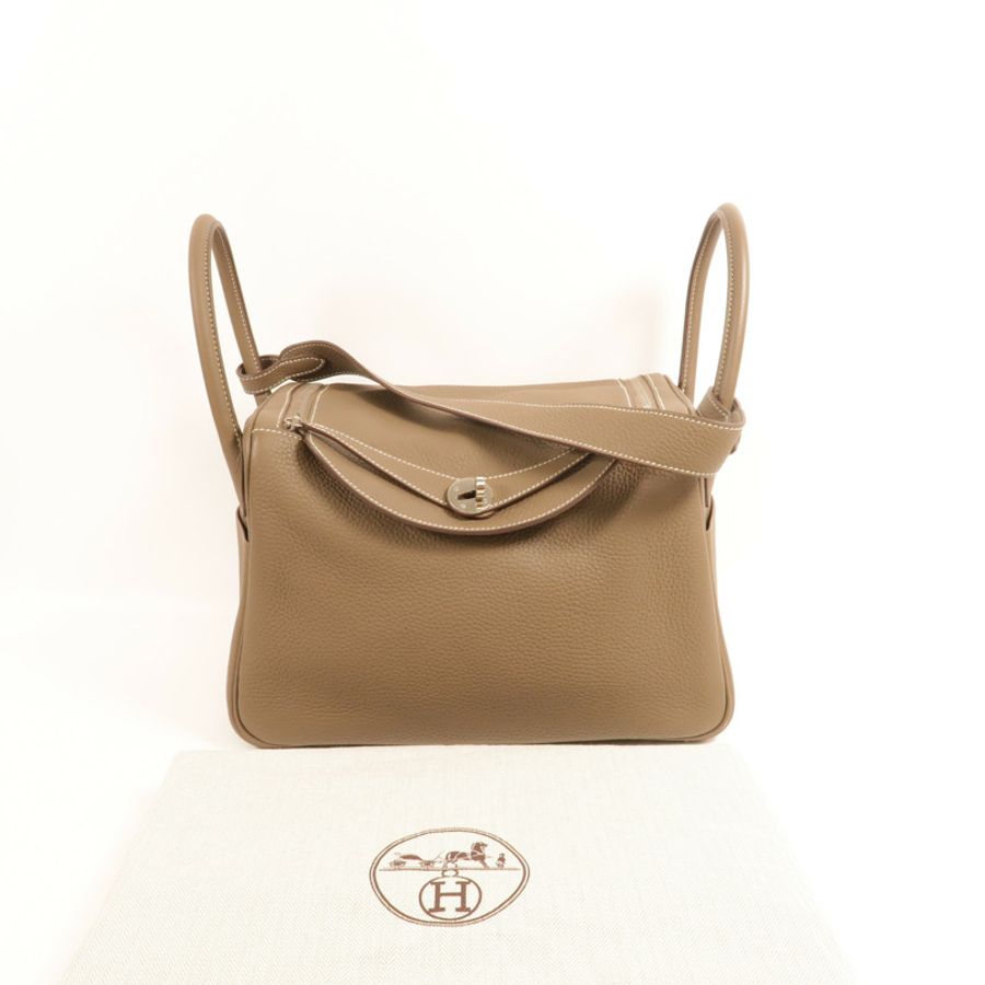 HERMES Clemence皮革Lindy 30手挽肩背兩用袋Etoupe-9