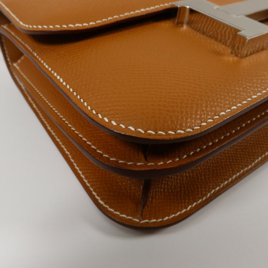 HERMES Epsom皮革Constance Mini肩背袋Gold-10