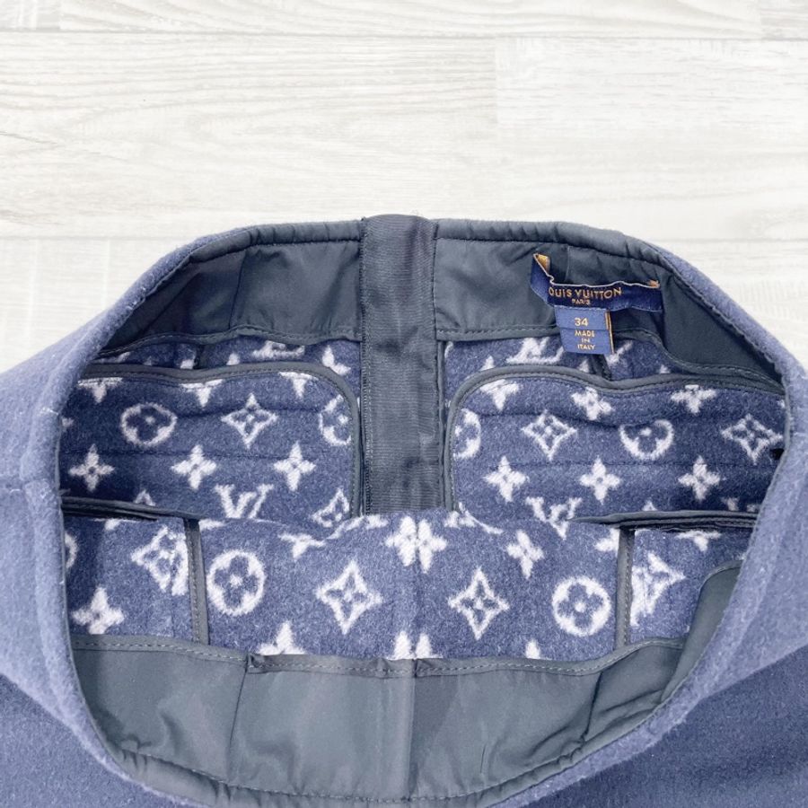 Louis Vuitton LV 藏藍羊毛拉鏈口袋A字短裙 34碼-12