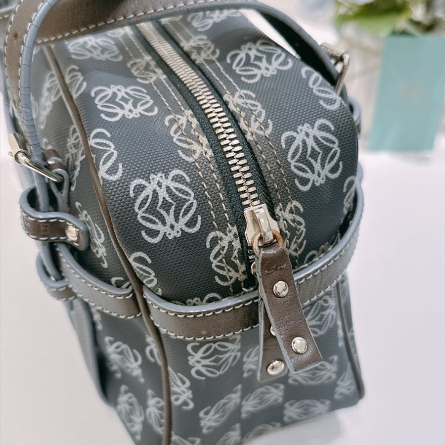 TW4954 Loewe 羅威復古迷你經典花紋手提包包 Vintage Anagram Mini Boston Handle Bag Canvas Navy x Brown-10