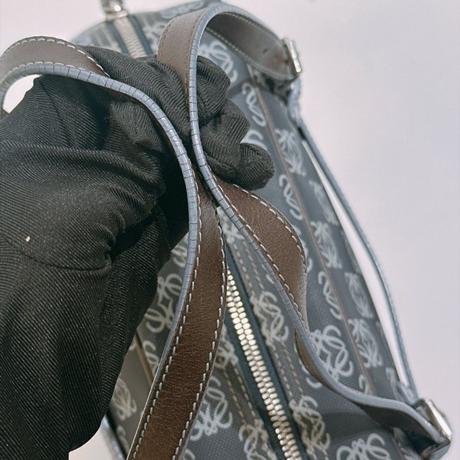 TW4954 Loewe 羅威復古迷你經典花紋手提包包 Vintage Anagram Mini Boston Handle Bag Canvas Navy x Brown-17