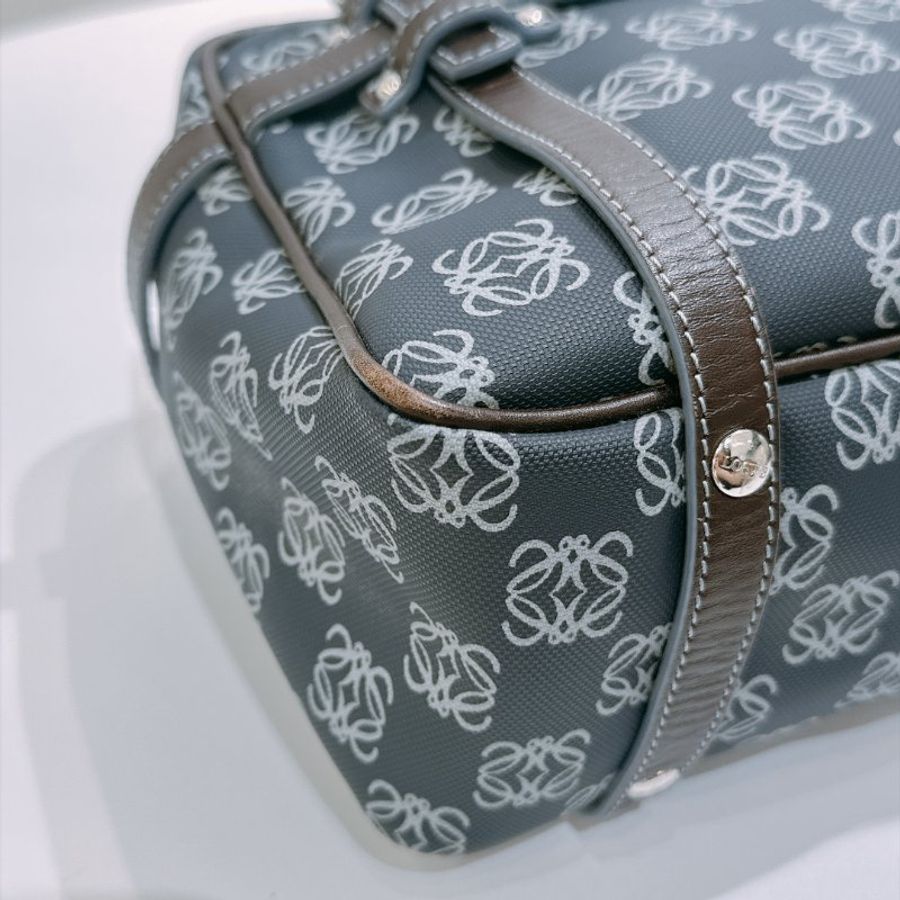 TW4954 Loewe 羅威復古迷你經典花紋手提包包 Vintage Anagram Mini Boston Handle Bag Canvas Navy x Brown-21