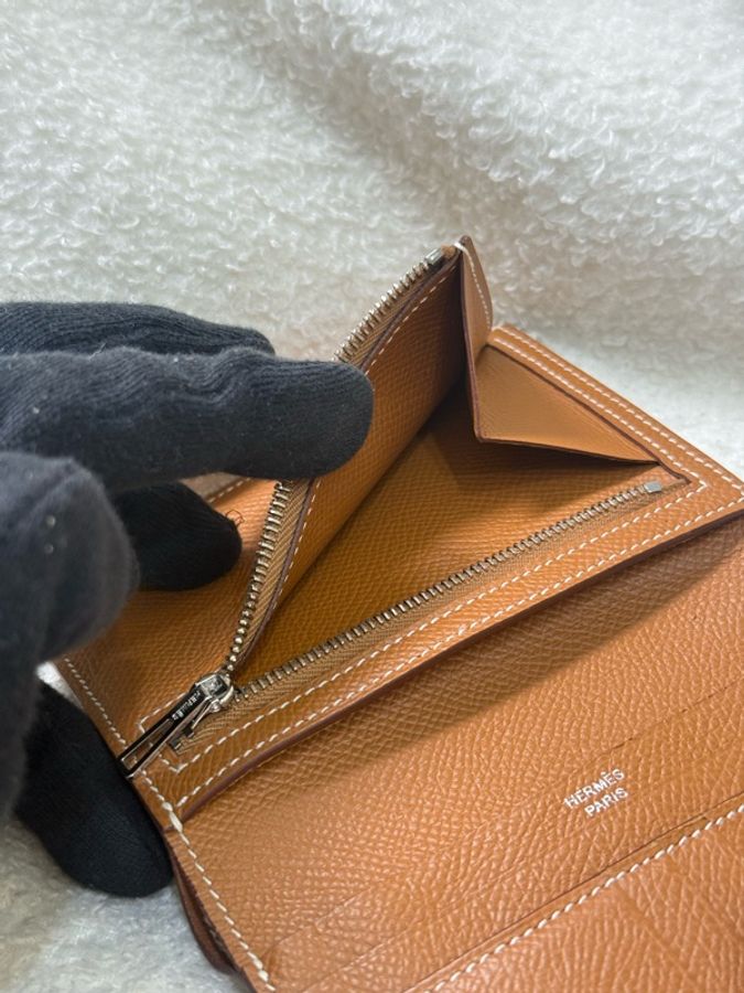 Hermes Bearn 短夾 金棕銀釦-8