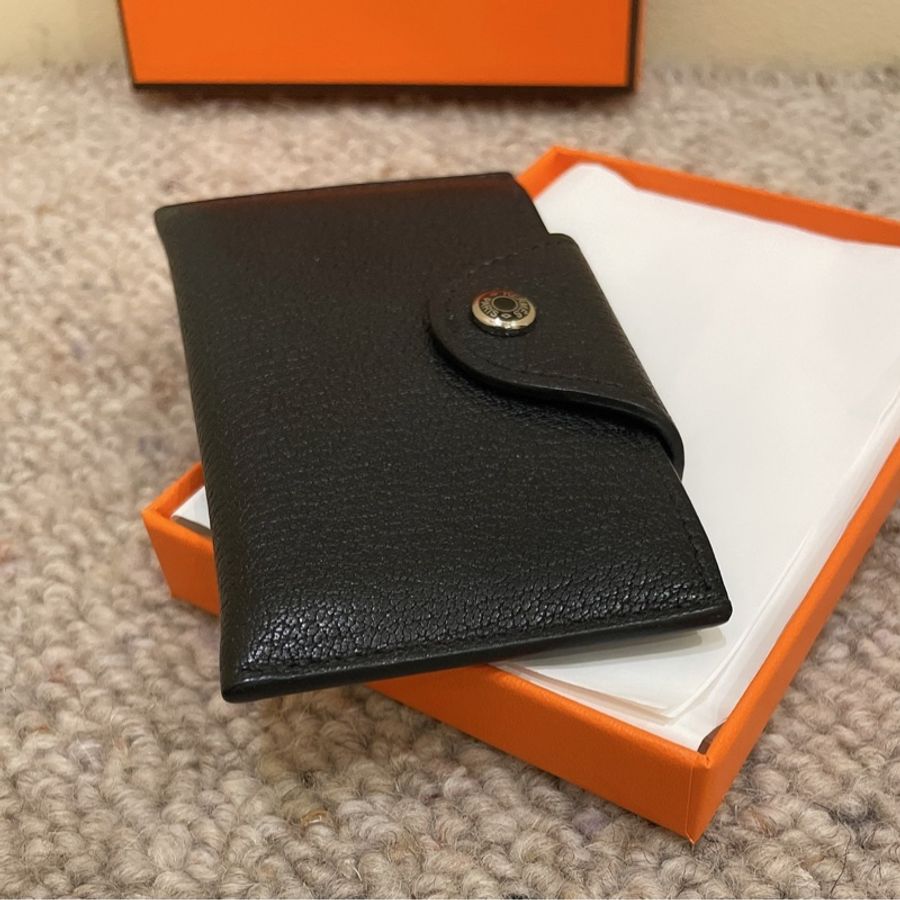 全新現貨帶票!Hermes 愛馬仕 Iliade 山羊皮卡包 黑銀W刻-4