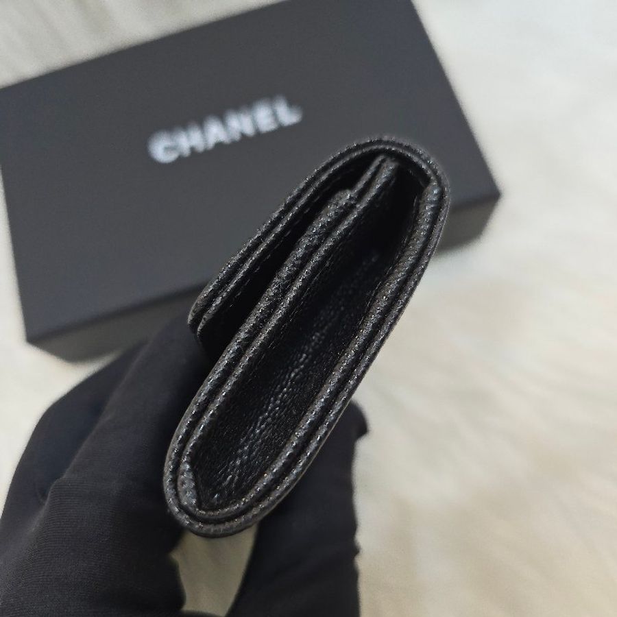 CHANEL 香奈兒 BOY 黑色菱格紋卡夾 金扣 翻蓋名片夾 經典款-10