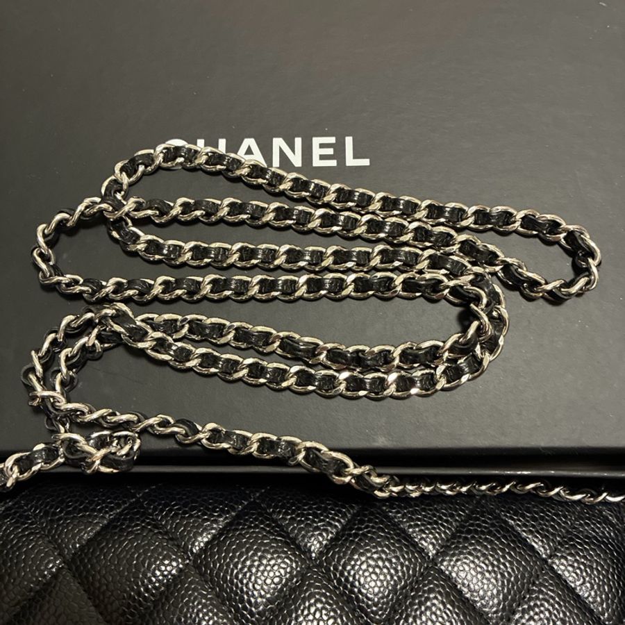 Chanel黑銀荔枝牛皮發財woc 芯片款磁扣-18