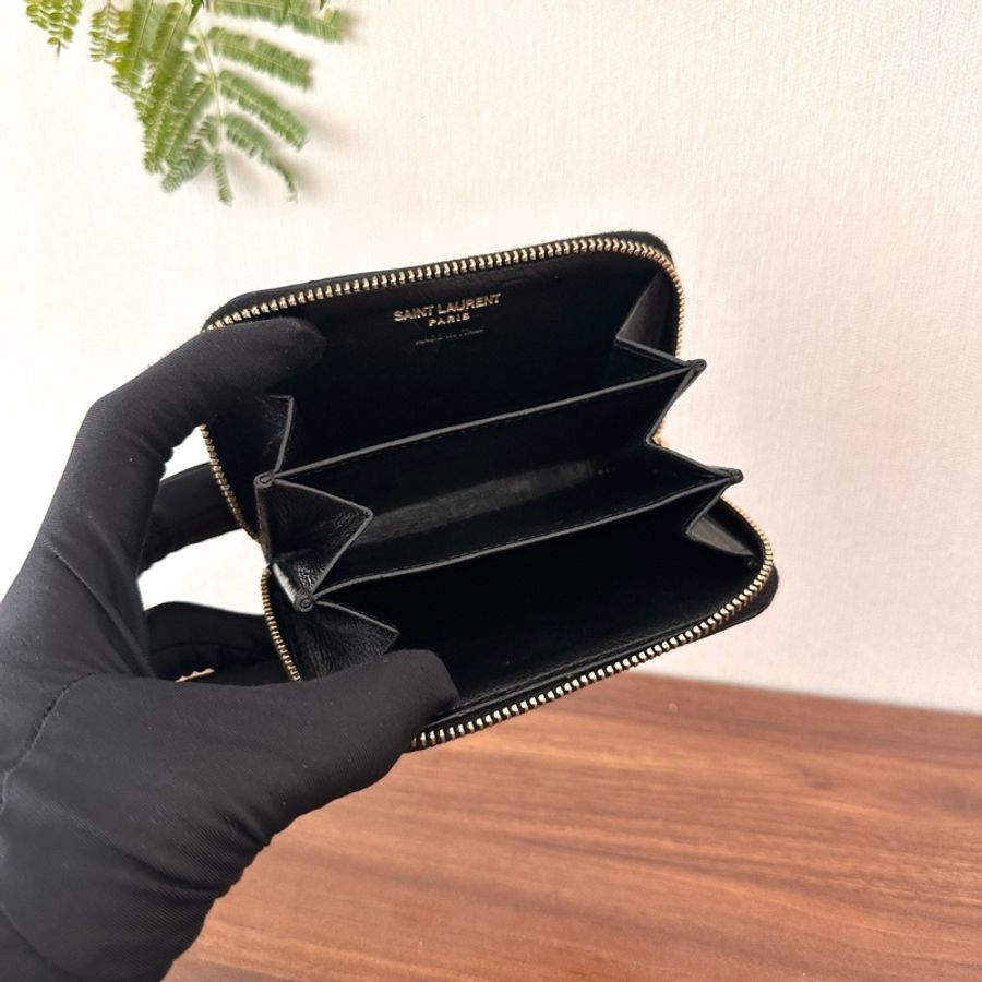 YSL聖羅蘭 經典黑金零錢鑰匙包 尺寸11*2*7cm-7