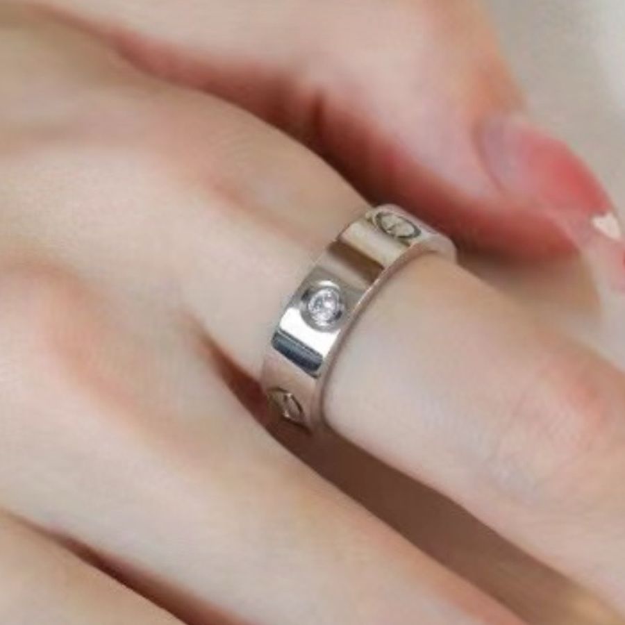 Cartier卡地亞 Love系列 經典款 18k白金 寬版三鑽戒指 49號-8