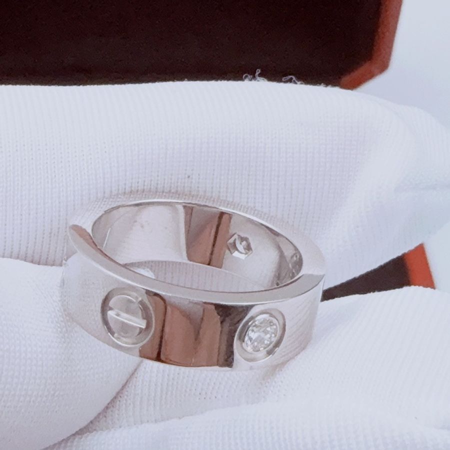 Cartier卡地亞 Love系列 經典款 18k白金 寬版三鑽戒指 49號-9