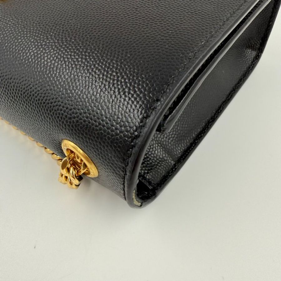 ✿ 小號 / YSL黑色金釦魚子醬KAET斜背包-13