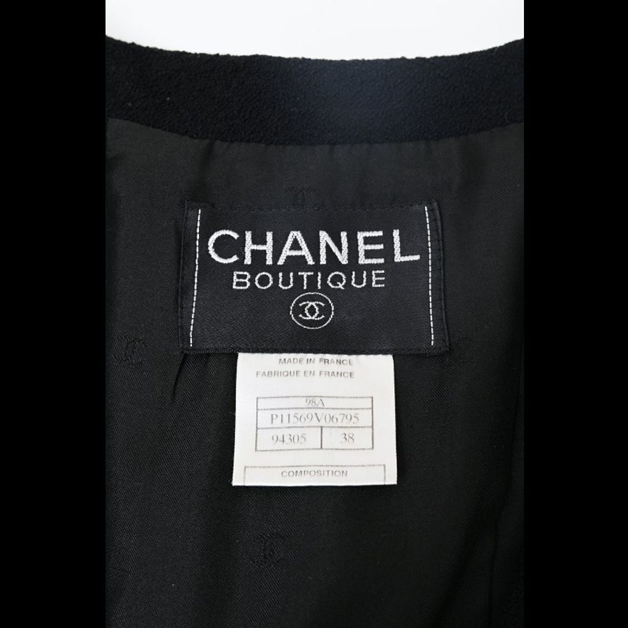 Chanel 98年黑色羊毛双排扣两口袋大翻领上衣外套-9
