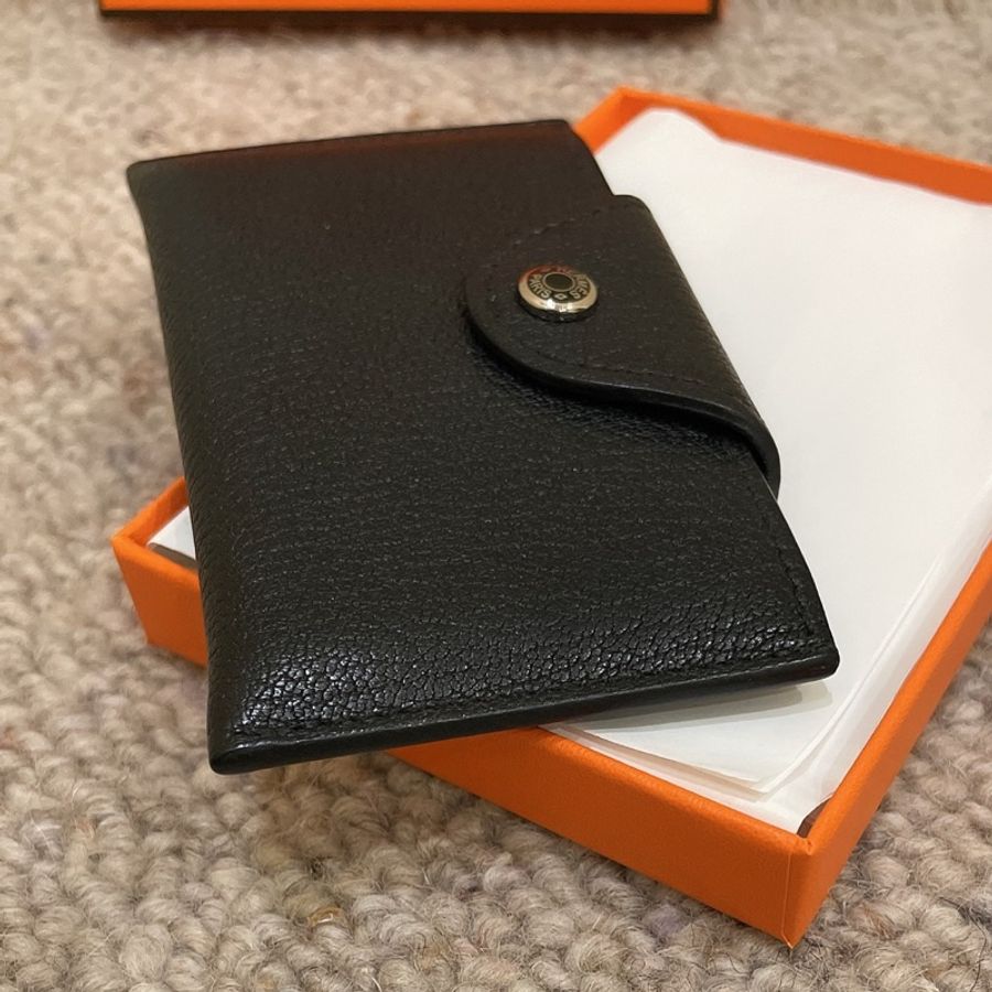 99新 Hermes 黑銀山羊皮 Iliade 卡包 W刻 配件盒子-3