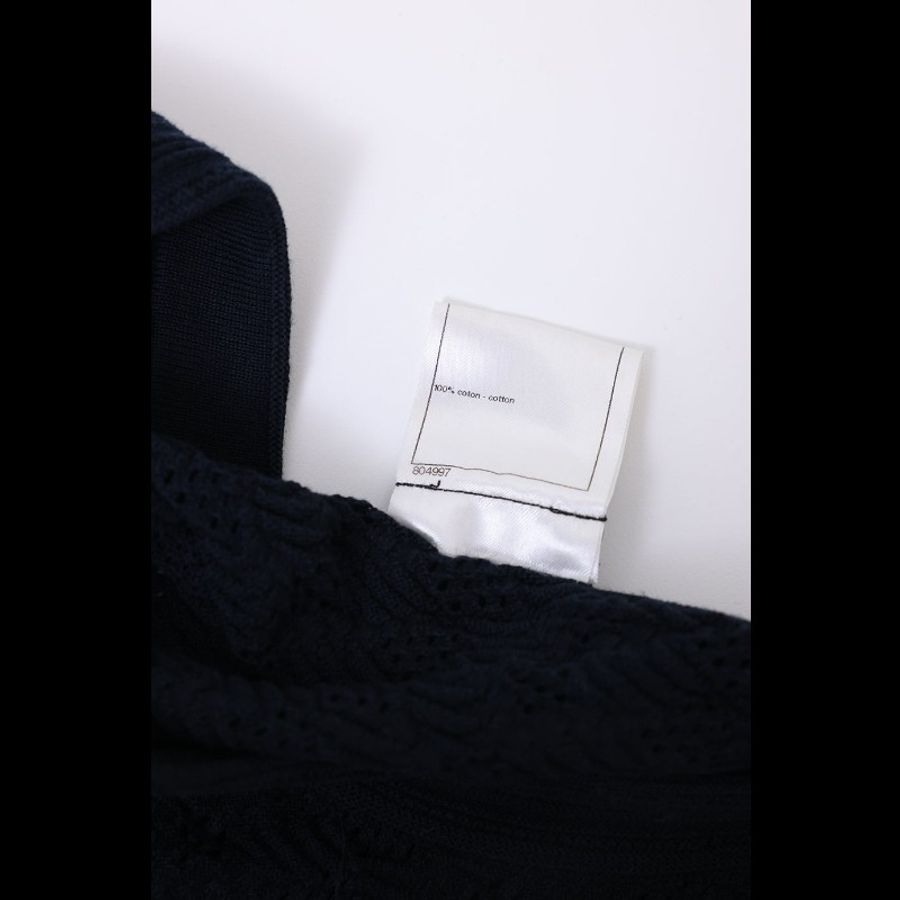 Chanel 13年深蓝色针织两口袋短袖连衣裙外套-2