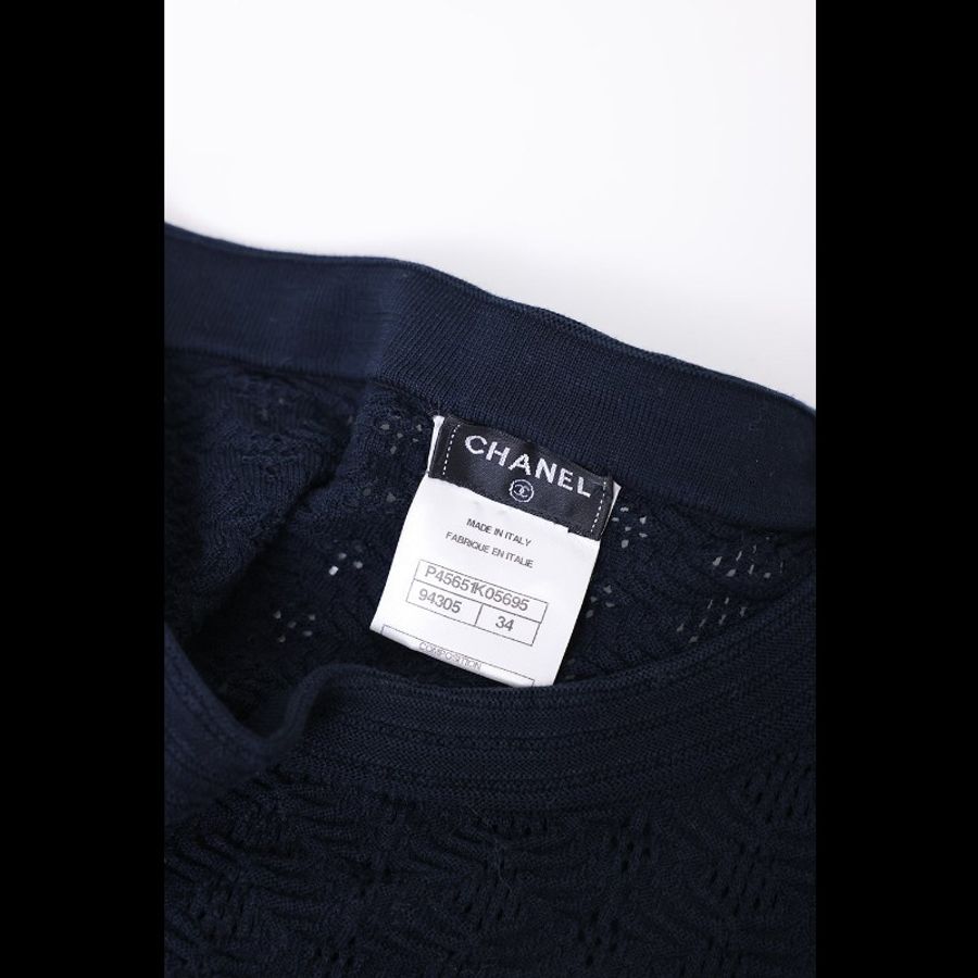 Chanel 13年深蓝色针织两口袋短袖连衣裙外套-7