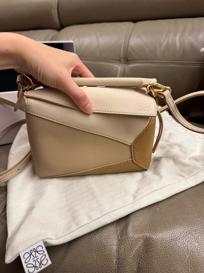Loewe 羅意威 puzzle mini bag 奶茶色 沙色拼接包-9