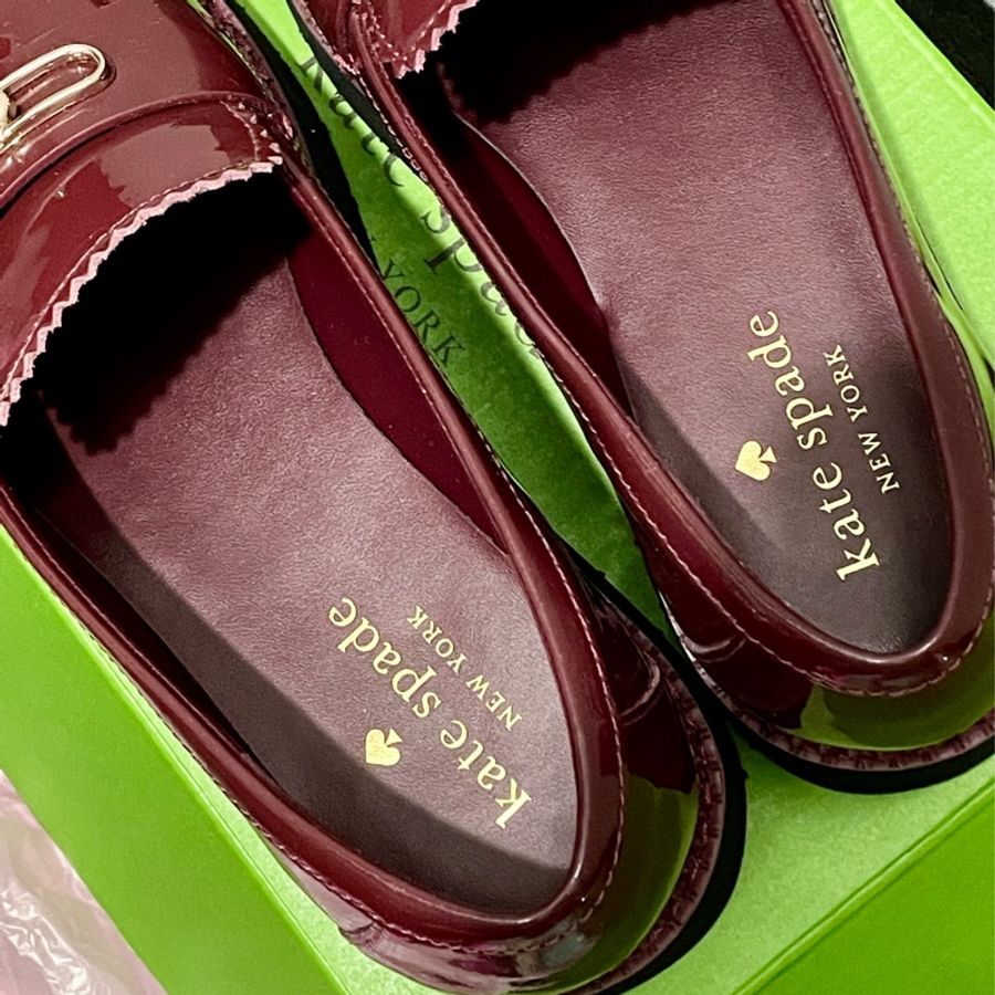 Kate Spade Hallie Lug Losfer KM127 酒紅色漆皮樂福鞋 7.5 24.5-5