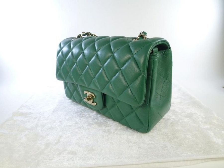 CHANEL 香奈兒 mini flapbag 綠色 經典 coco 口蓋包 金釦 小羊皮 金鍊 台灣專櫃-4
