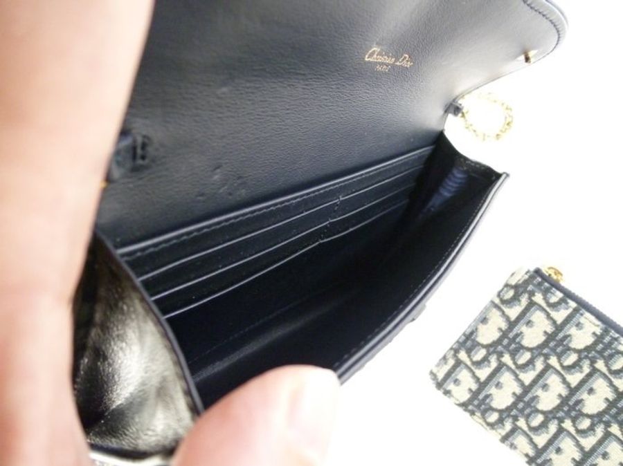 DIOR 迪奧 Saddle 長型銀包 復古金色 手拿包 近新品 藍色 緹花 肩背 鏈帶-5