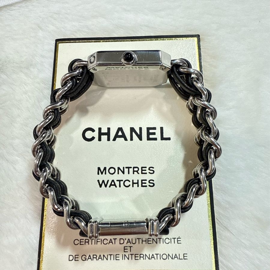CHANEL 香奈兒 皮穿繩黑金 方糖 首映錶M號-12