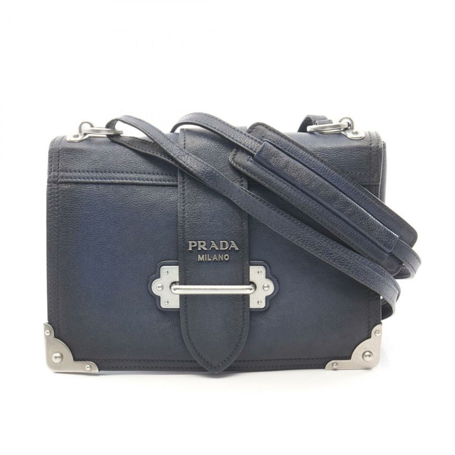 PRADA Cahier 2WAY 單肩包,海軍藍皮革,二手女款-0