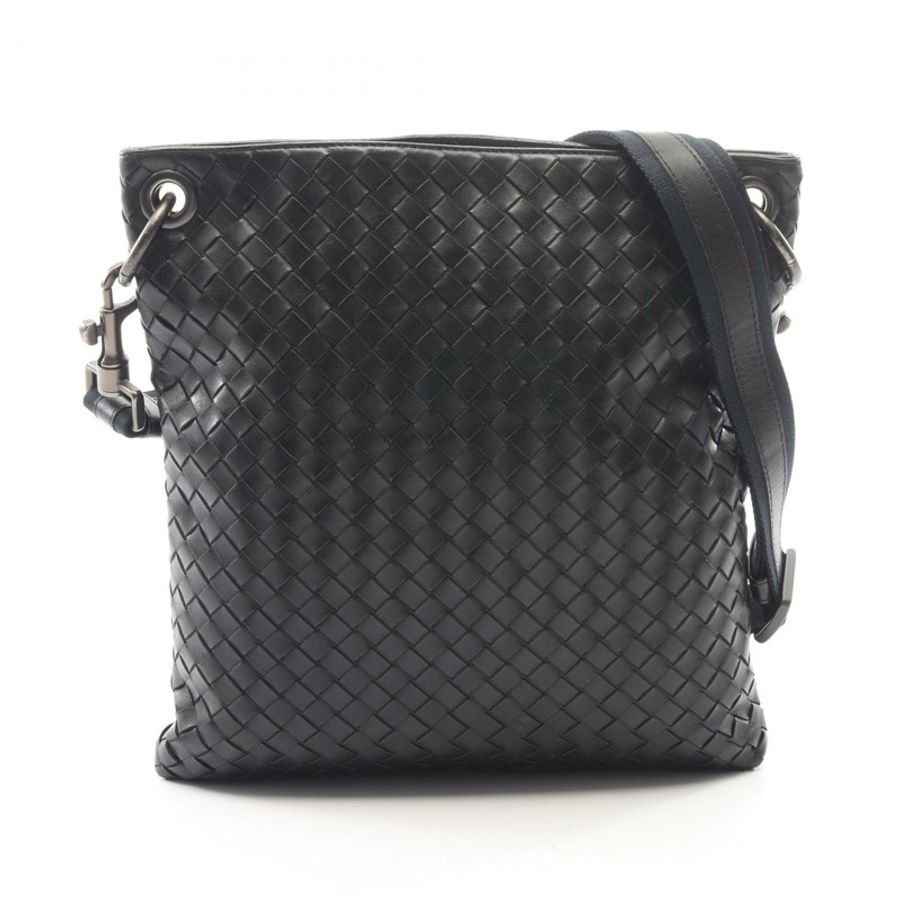 BOTTEGA VENETA Intrecciato 黑色男士真皮單肩包(二手)-0