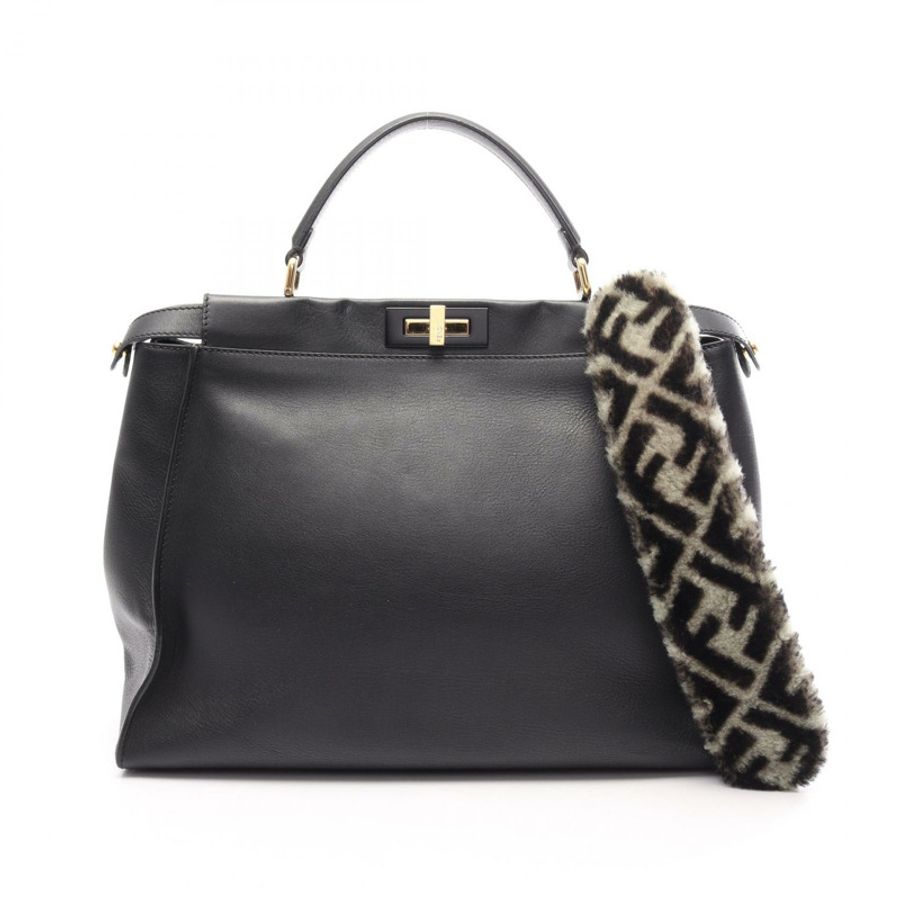 FENDI Peekaboo 大號兩用手提包 8BN210 黑色皮革二手女款-0