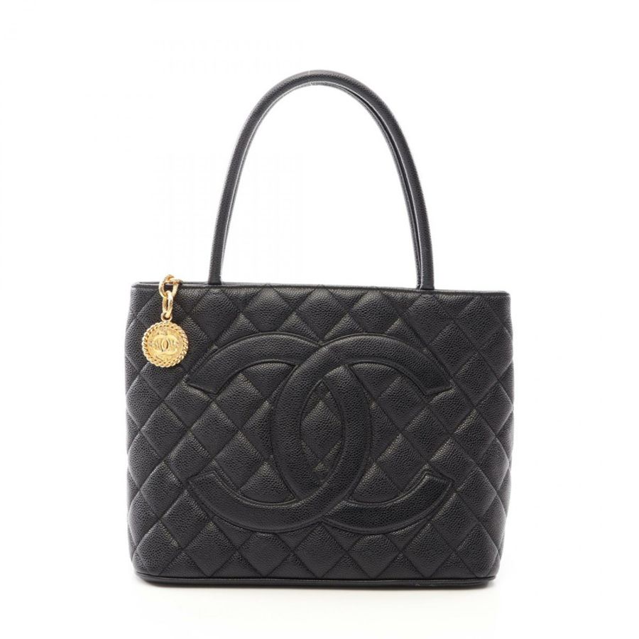 香奈兒 (CHANEL) Medallion 手提包 A01804 小牛皮 黑色 二手 女士 金色五金-0