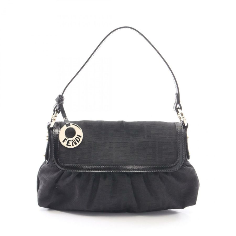 FENDI Zucca 單肩手提包 8BR445 帆布皮革 黑色 SHW 二手 女士-0