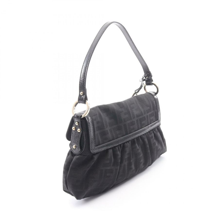 FENDI Zucca 單肩手提包 8BR445 帆布皮革 黑色 SHW 二手 女士-1