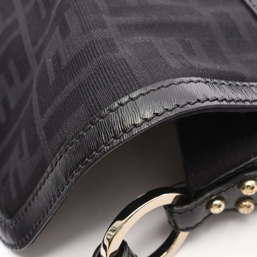 FENDI Zucca 單肩手提包 8BR445 帆布皮革 黑色 SHW 二手 女士-6
