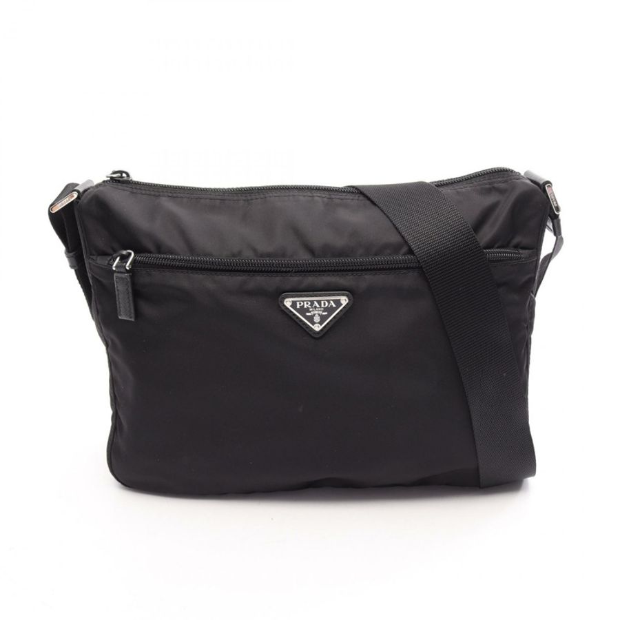 PRADA 女士單肩包 1BC241 尼龍 Saffiano 皮革 黑色 二手-0